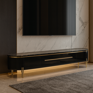 Peyton TV Console with Marble Top in Black (200cm)