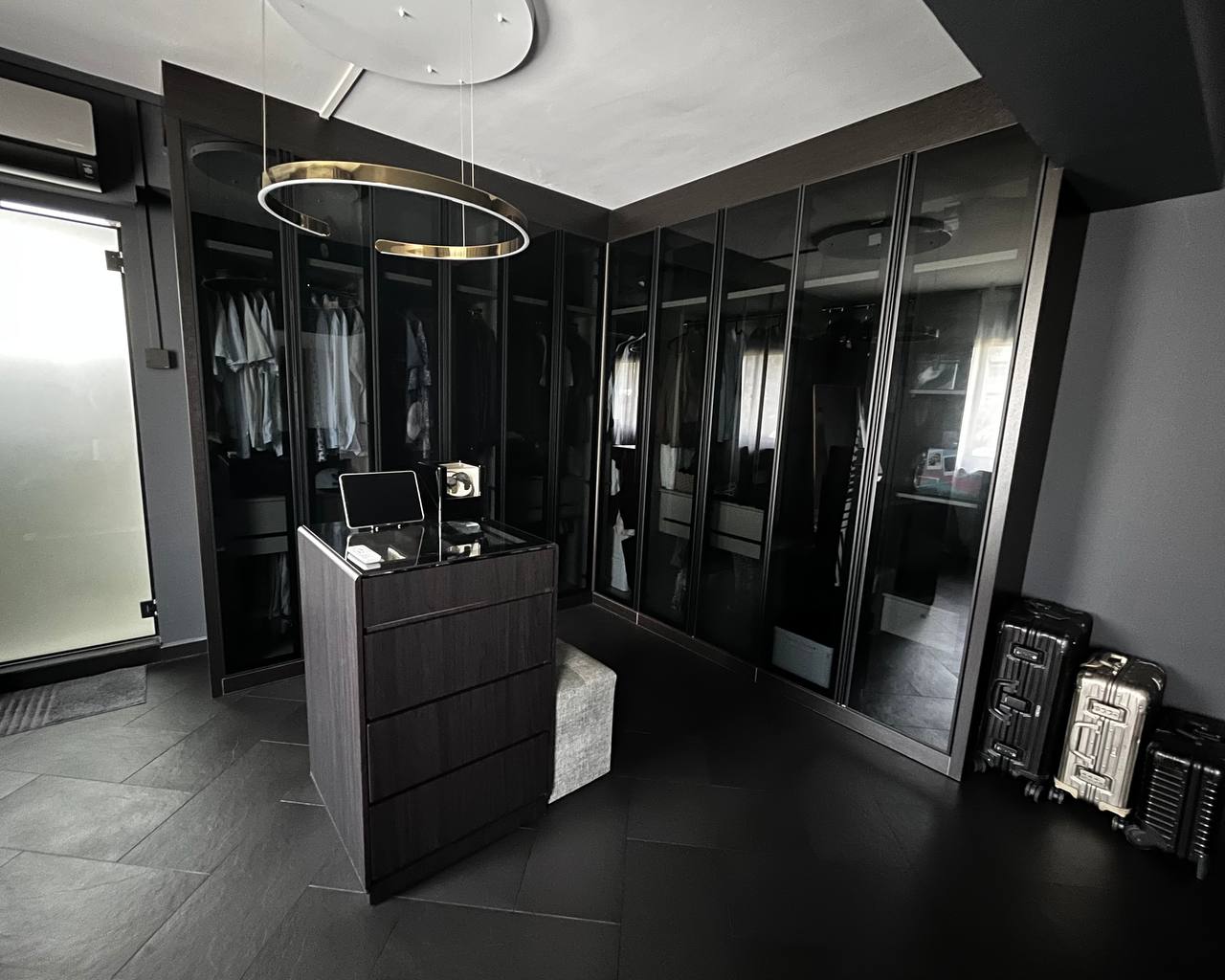 Built-in wardrobe with adjustable shelves and drawers