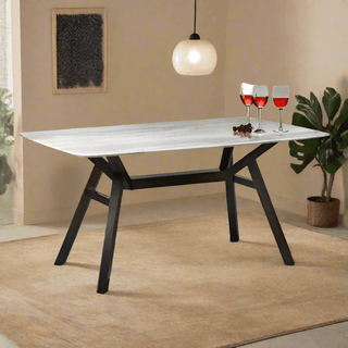 Rauha Wooden Dining Table with Crystalised Stone Top (160cm) Singapore