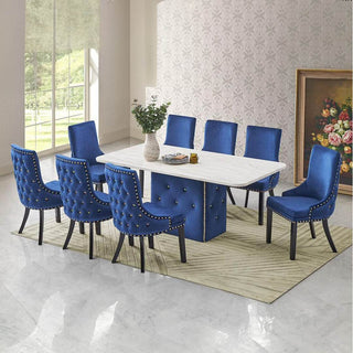 Samaira Velvet Chesterfield Dining Set with Marble Top in Royal Blue (1+8) Singapore
