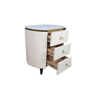 Shaw Beige Faux Leather Bedside Table with Sintered Stone Top Singapore
