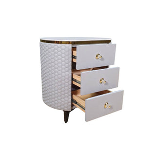 Shaw Grey Faux Leather Bedside Table with Sintered Stone Top Singapore
