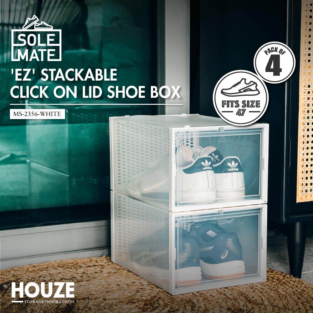 SoleMate - 'EZ' Stackable Click on Lid Shoe Boxes - Fits: Size 47 (Pack of 4) Singapore