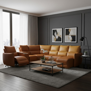 Tetsuya Genuine Leather Recliner Sectional Sofa