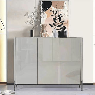 Vanora 3 Door Shoe Cabinet in Glossy Grey with Sintered Stone Top Singapore