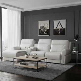 Yousuke Genuine Leather Recliner L-Shaped Sofa